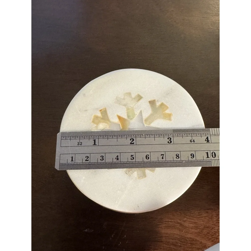 Marble Coasters - Mother of Pearl Snowflake Inlay - Set of 4 Christmas Holiday